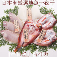 画像をギャラリービューアに読み込む, 日本海厳選地魚一夜干「一日漁」吉祥天(きっしょうてん) 甘鯛・のどぐろ・白いか(またはするめいか)・かれい 国産 島根産 無添加 岡富商店 -おかとみ- ギフト