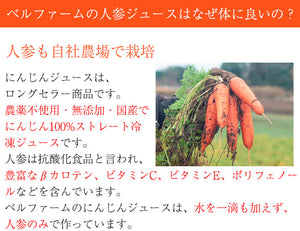 国産厳選 完熟にんじんジュース 100%ストレート　100g×30袋セット 冷凍 採れたてすり絞り製法 完全無添加 栽培期間農薬不使用 ニンジン、人参 ベルファーム