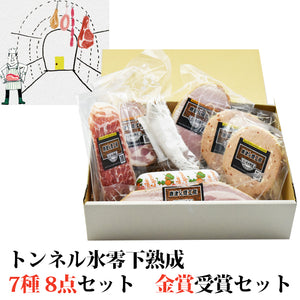 唐津くん煙工房 トンネル氷零下熟成 7種 8点セット(白カビ粉雪サラミ,燻しベーコンブロック、パプリカリヨナー、リヨナーステーキトマト＆チーズ,ロースハムブロック,桜スモークハムブロック,仕込み生ハムコッパ)