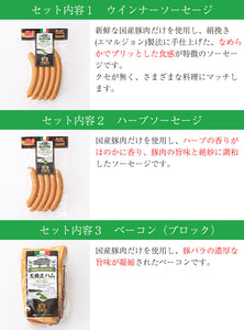 丹後フーズ 天橋立セットC 5種5点セット（ウインナーソーセージ、ハーブソーセージ、ベーコン（ブロック）、ロースハム（ブロック）、スモーク熟成ハム（スライス））合計約950g【国産】 【イタリアの職人技術】
